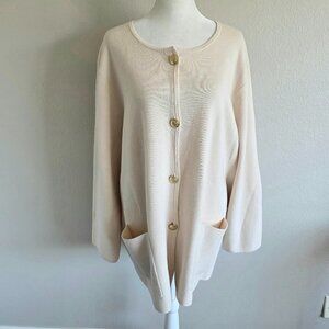 NEW J.Crew Women Plus 3X Cardigan Sweater Jacket Button Front Beige Pockets NWT